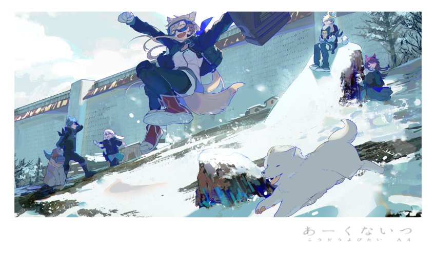 2girls, 3boys, :d, :o, absurdres, adnachiel_(arknights), animal_ear_fluff, animal_ears