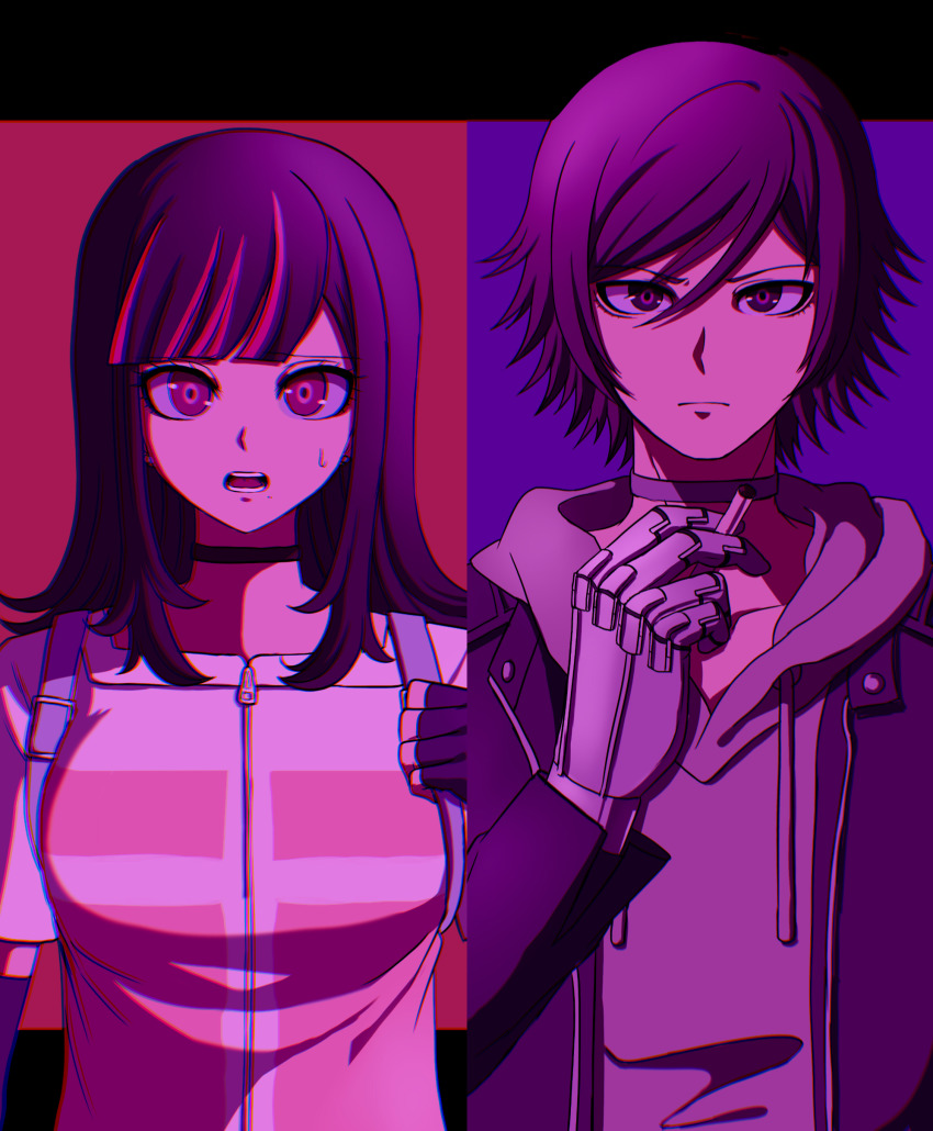 1boy, 1girl, 392_(ufxk8582), absurdres, akudama_drive, black_choker, black_gloves, black_hair