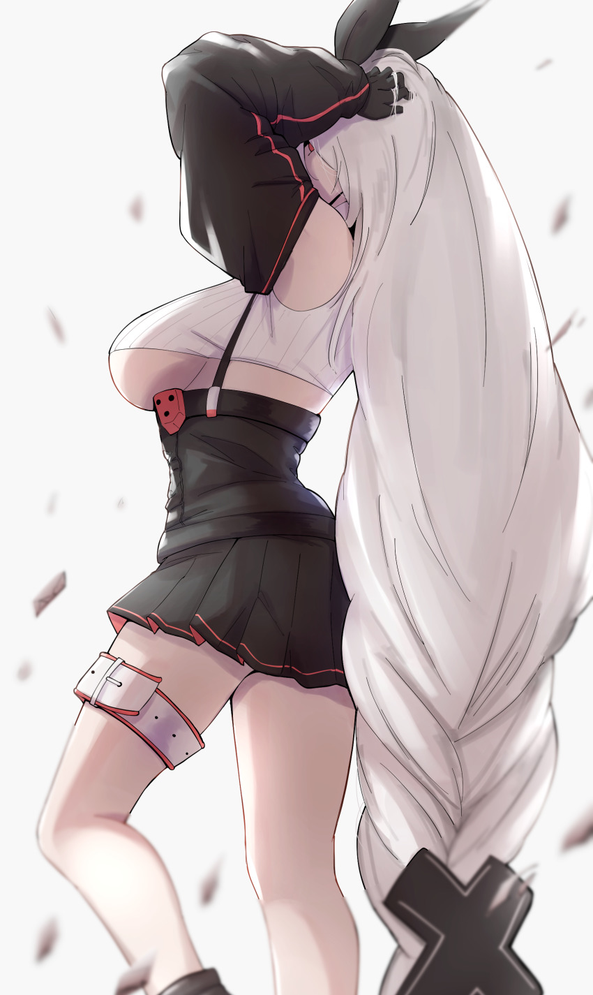 1girl, absurdres, azur_lane, bad_id, bad_pixiv_id, black_skirt, black_sleeves, braid