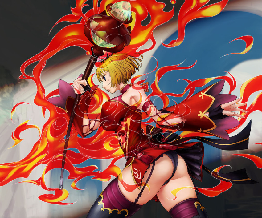 ass, bad_id, bad_pixiv_id, bare_shoulders, black_panties, blonde_hair, breasts, china_dress