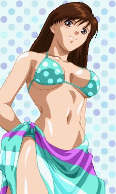 1girl, bikini, breasts, brown_eyes, brown_hair, kurihara_mari, long_hair, looking_at_viewer