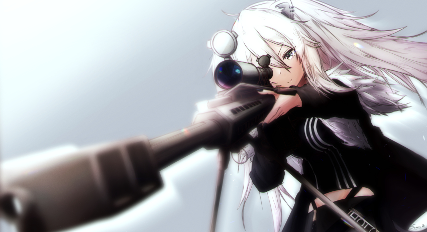 1girl, absurdres, aiming, animal_ear_fluff, animal_ears, anti-materiel_rifle, barrett_m82, black_jacket