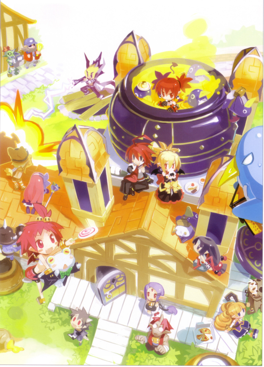 6+boys, 6+girls, :d, absurdres, adell_(disgaea), akutare_(disgaea), archer_(disgaea), axel_(disgaea)