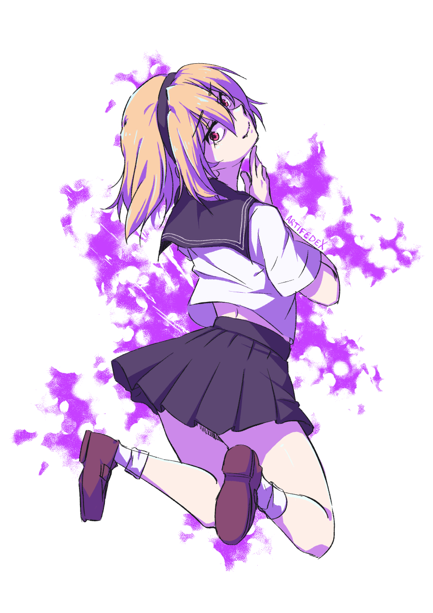 1girl, absurdres, aged_up, artifedex, black_sailor_collar, blonde_hair, full_body, headband