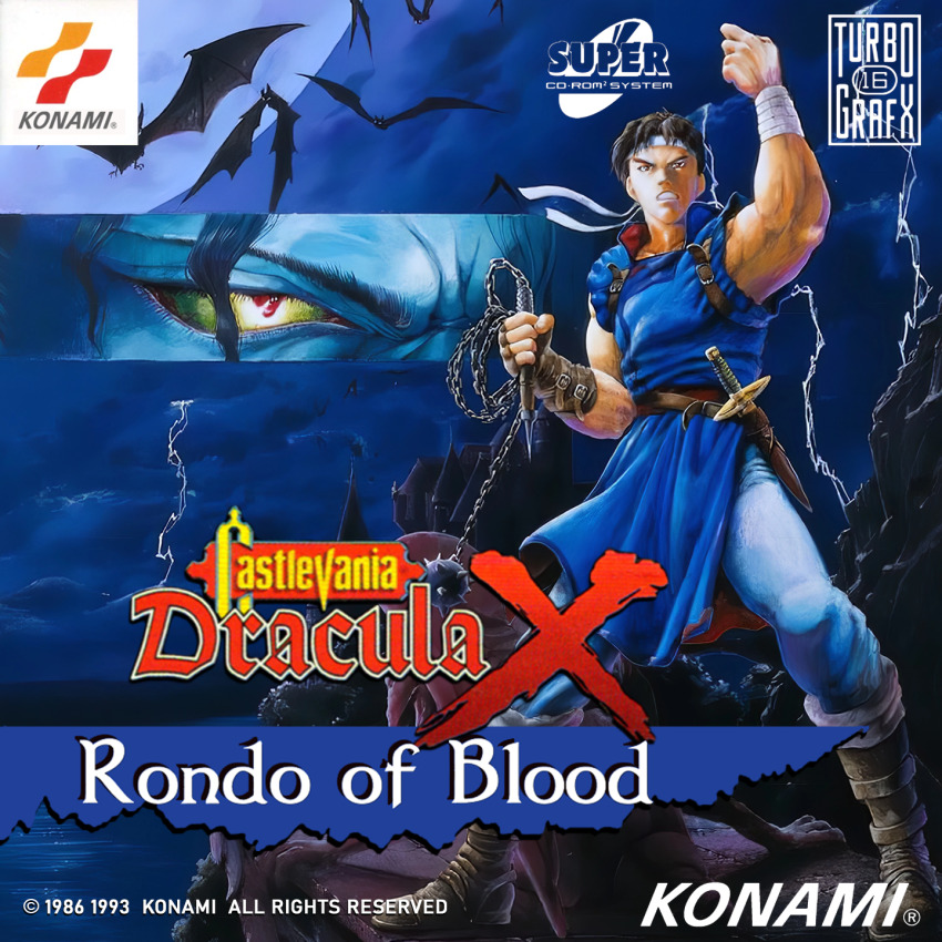 1990s_(style), 1boy, bats, boots, castlevania:_rondo_of_blood, castlevania_(series), cd_case, cover