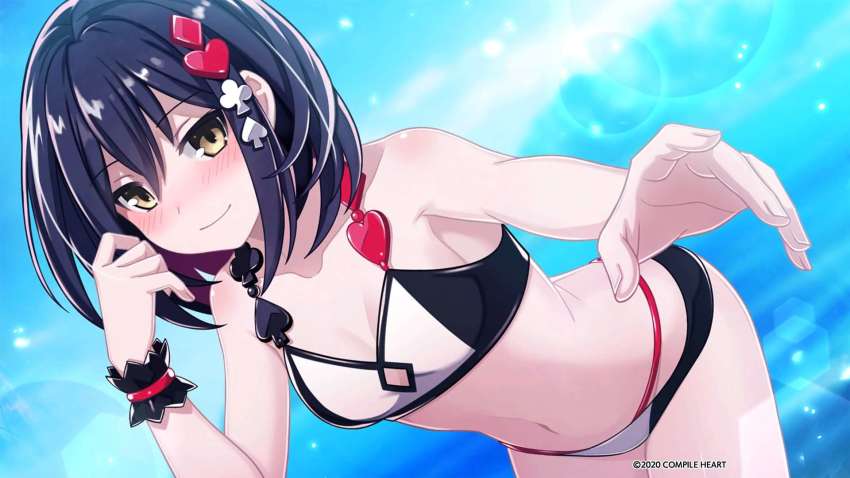 1girl, alice_(mary_skelter), bikini, black_hair, blush, hair_between_eyes, highres, looking_at_viewer