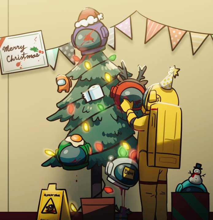 2others, among_us, antlers, blood, blood_splatter, box, brown_(among_us), brown_hairband