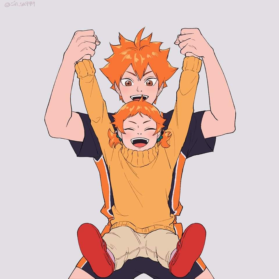 1boy, 1girl, age_difference, brother_and_sister, family, grin, haikyuu!!, happy