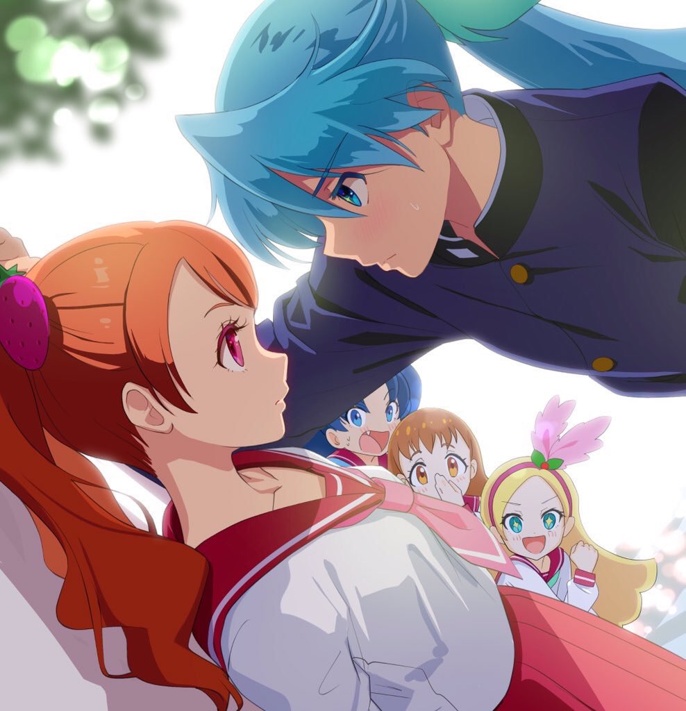+_+, 1boy, 4girls, :d, aqua_eyes, arisugawa_himari, blonde_hair, blue_eyes