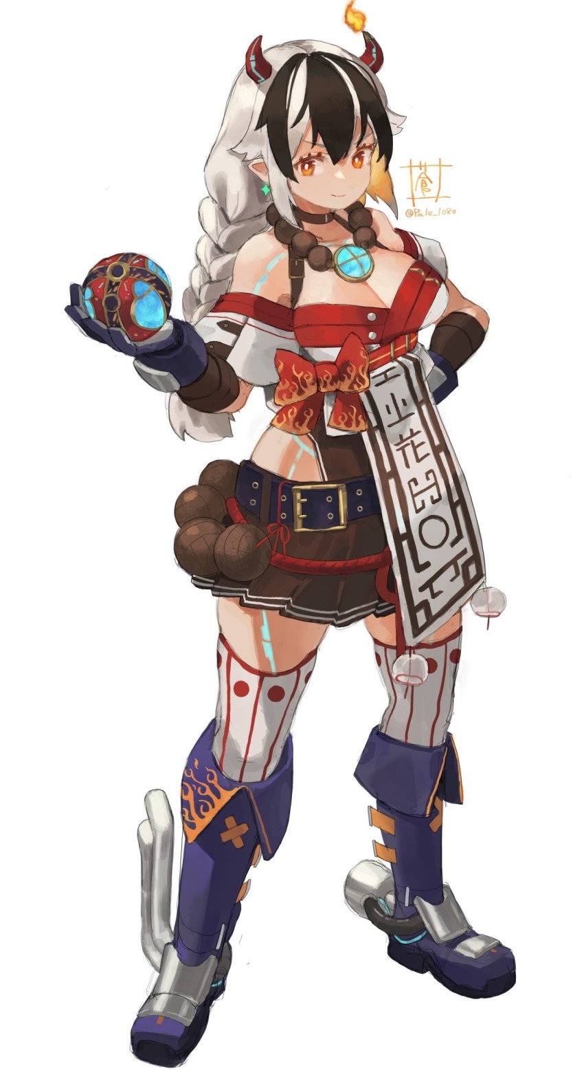 1girl, bare_shoulders, belt, braid, braided_ponytail, breasts, cleavage, crossette_(xenoblade)