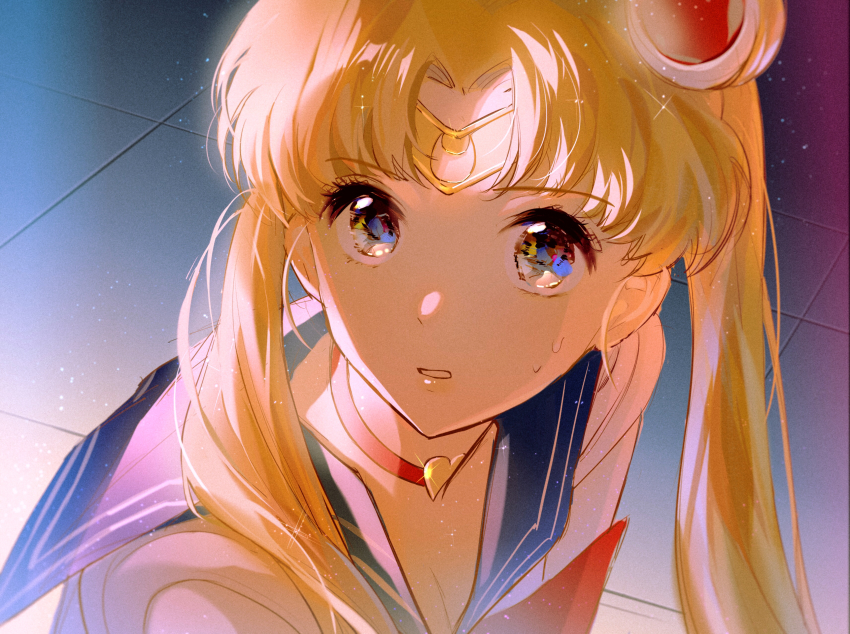 1girl, :o, absurdres, bishoujo_senshi_sailor_moon, blonde_hair, blue_eyes, blue_sailor_collar, choker