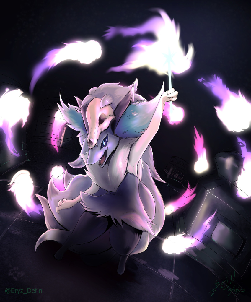 1girl, absurdres, alternate_color, alternate_shiny_pokemon, animal_ear_fluff, animal_ears, animal_skull, arm_up