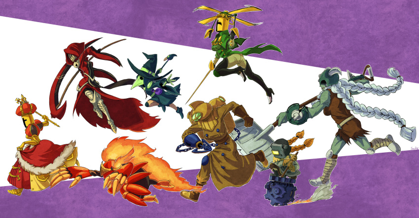 6+girls, armor, bodysuit, burning_hair, diving_suit, dress, fire, floating