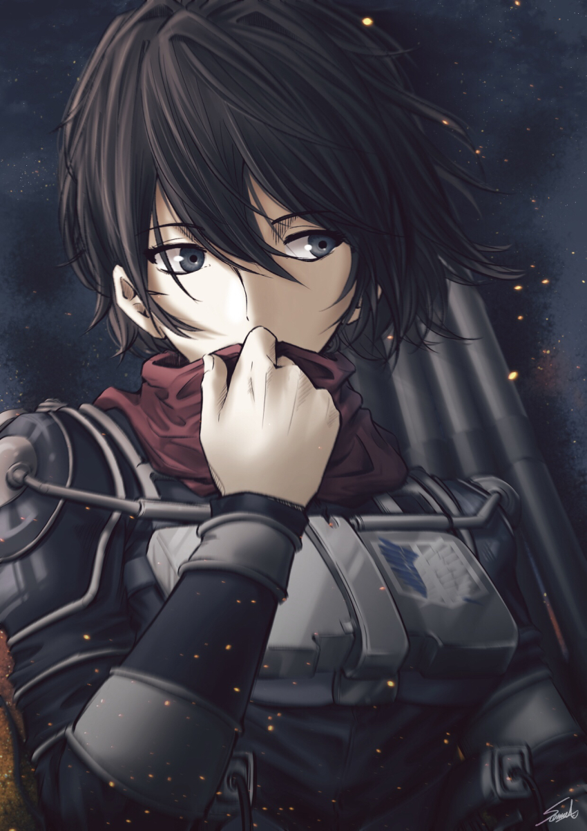 1girl, black_eyes, black_hair, floating_hair, hair_between_eyes, highres, long_sleeves, looking_to_the_side