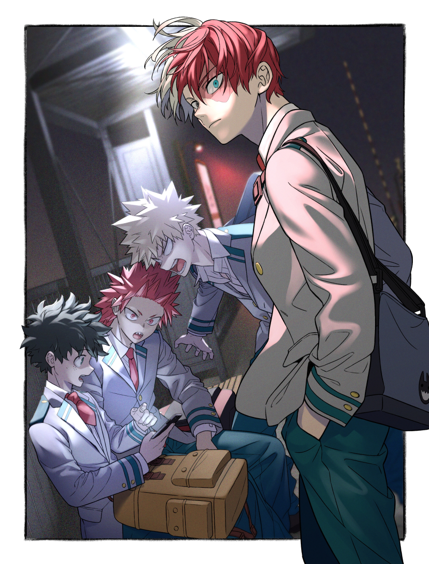 4boys, absurdres, angry, backpack, bag, bakugou_katsuki, blazer, blonde_hair