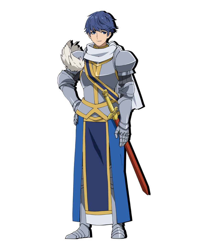 1boy, armor, blue_eyes, blue_hair, highres, julius_zagan_analeit, kumo_desu_ga_nani_ka?, official_art