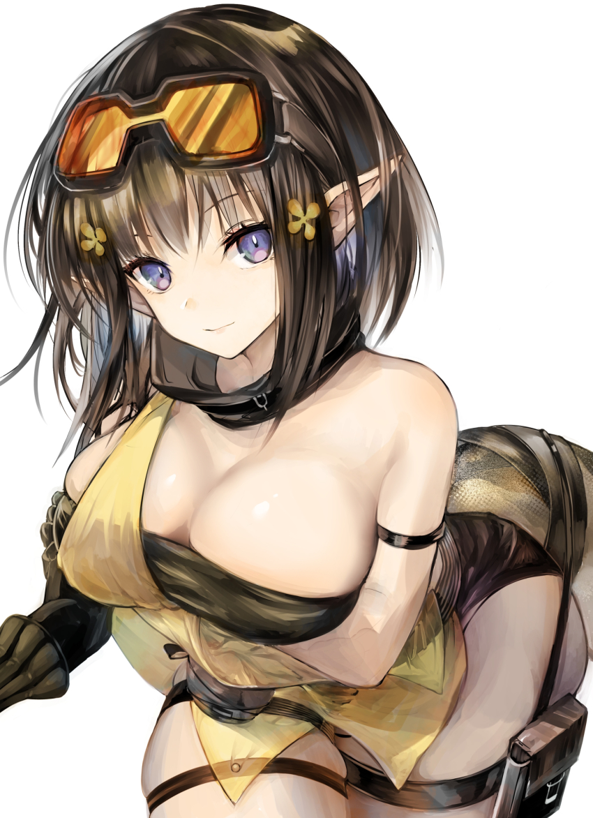 1girl, arknights, armband, black_gloves, black_hair, black_shorts, blue_eyes, breast_hold