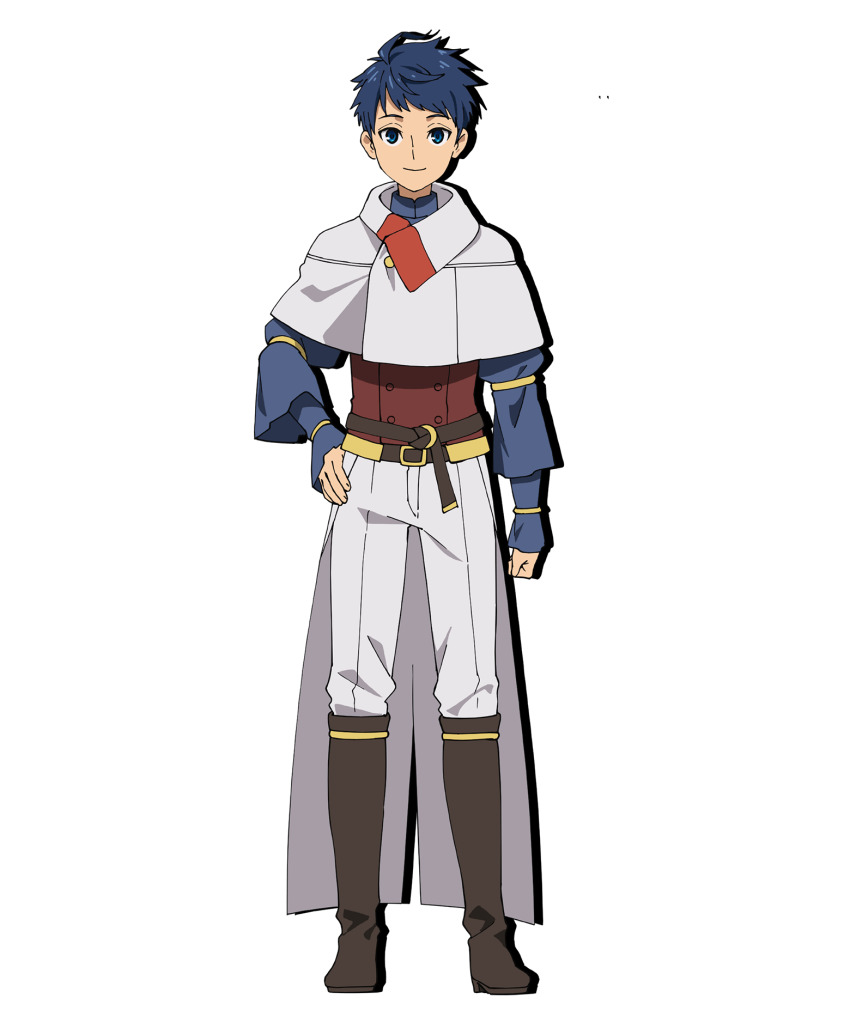 1boy, blue_eyes, blue_hair, boots, full_body, gloves, highres, kumo_desu_ga_nani_ka?