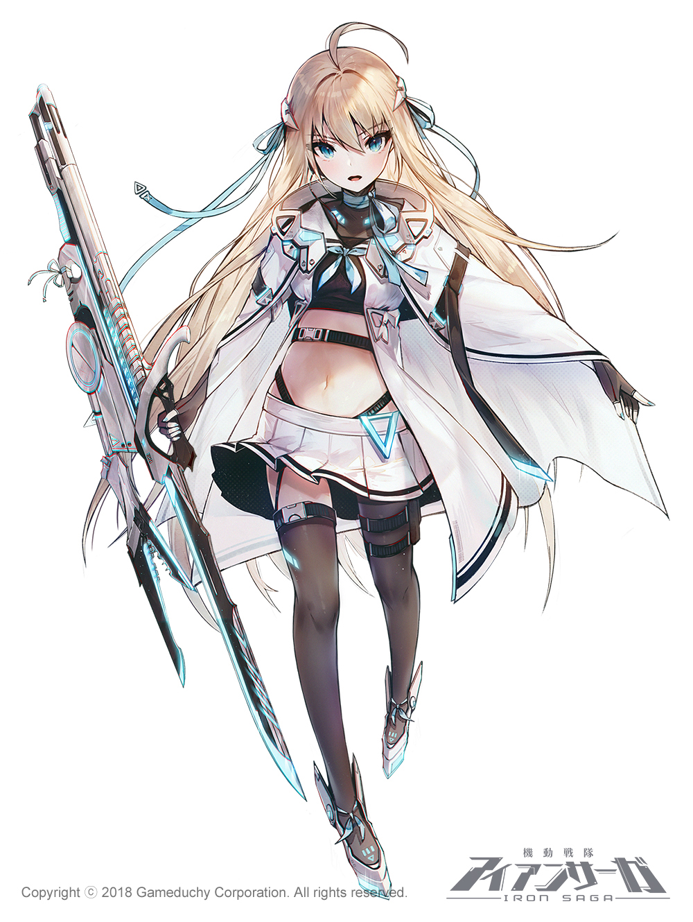 1girl, :o, ahoge, bad_id, bad_pixiv_id, belt, black_gloves, black_shirt