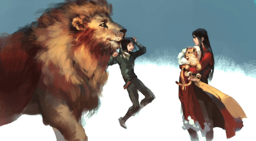 111111111_(leiyao), 2boys, aged_down, aged_up, alexander_(fate), animalization, black_hair, cape