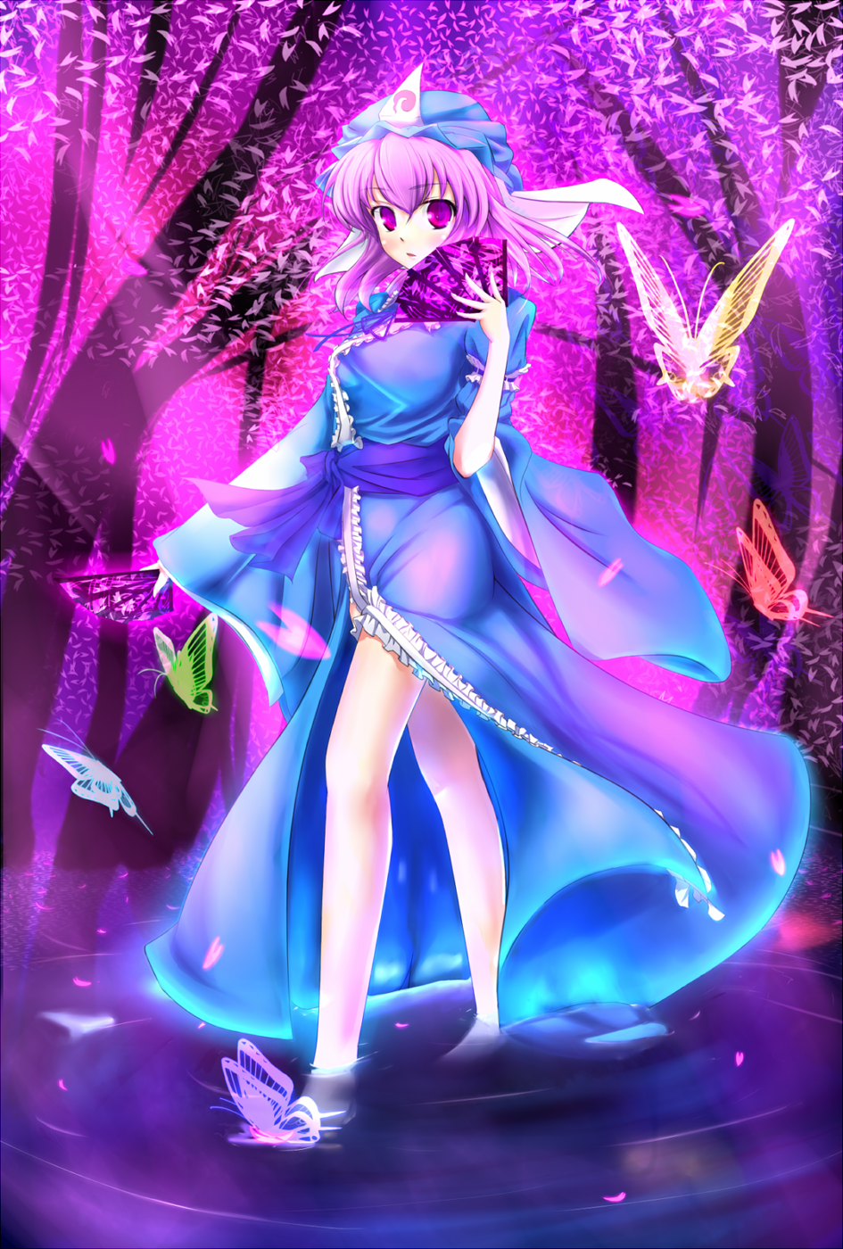 1girl, bug, butterfly, female_focus, hand_fan, hat, highres, insect