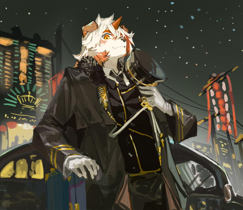 1boy, animal_ears, arknights, car, clay_(clayjun), dog_ears, formal_clothes, gloves
