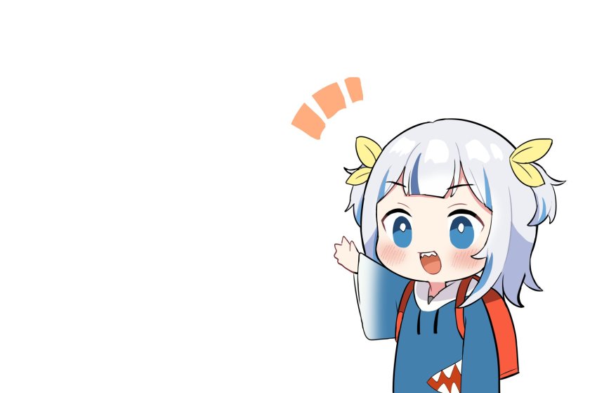 1girl, :d, backpack, bag, blue_eyes, blue_hair, blue_hoodie, blush