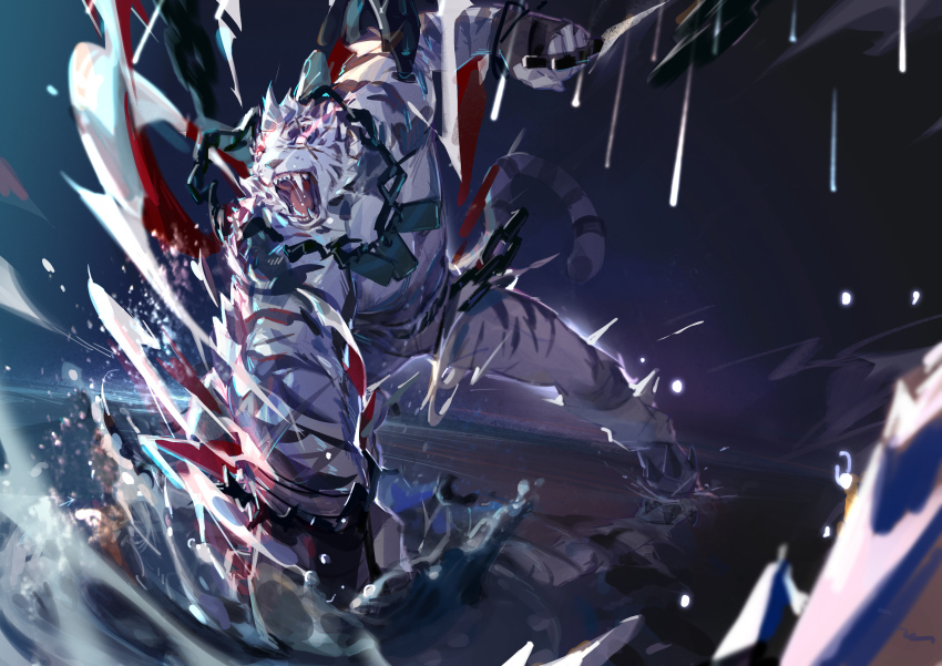 1boy, abs, absurdres, animal_ears, arknights, bara, bare_pectorals, black_tank_top