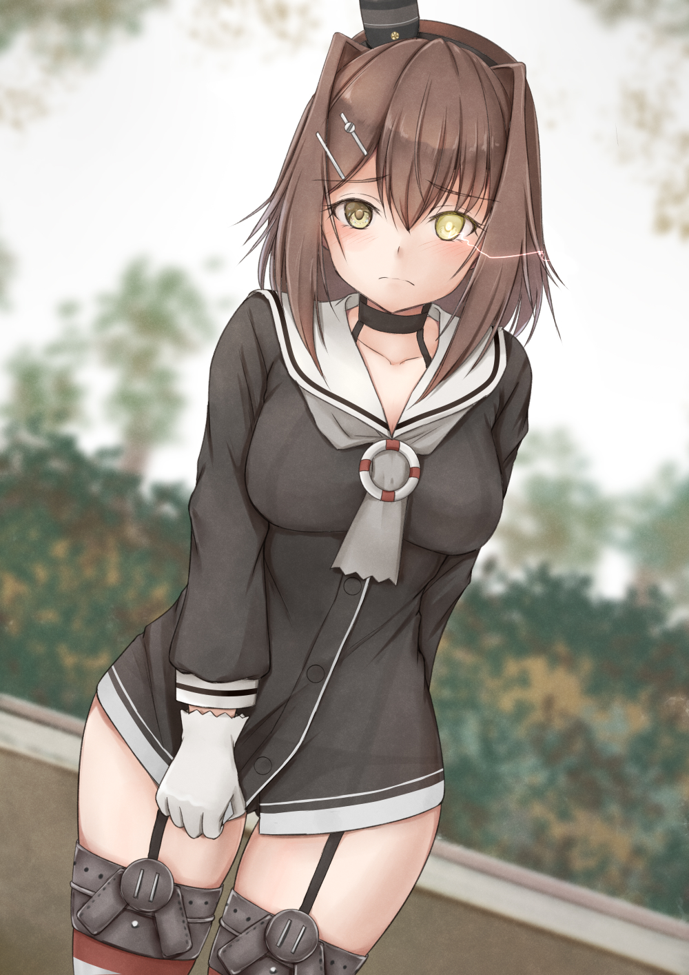 1girl, alternate_costume, amatsukaze_(kancolle), amatsukaze_(kancolle)_(cosplay), breasts, brown_dress, brown_hair, cosplay