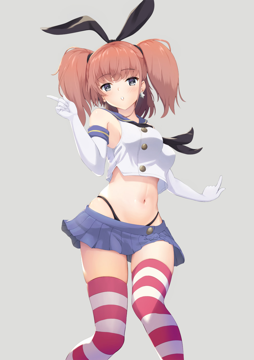 1girl, alternate_costume, anchor_hair_ornament, atlanta_(kancolle), bare_shoulders, black_hairband, black_neckerchief, black_panties