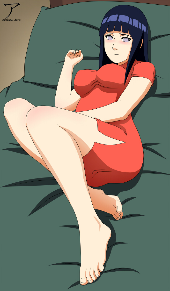 1girl, arekusanderu, barefoot, black_hair, blush, breasts, dress, feet