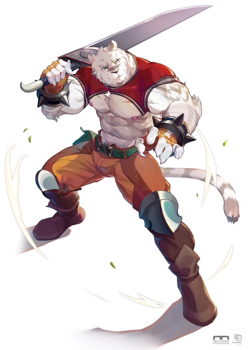 1boy, abs, absurdres, animal_ears, bara, bare_pectorals, bulge, crrispy_shark