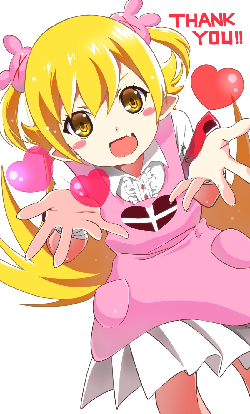 :3, absurdres, apron, blush_stickers, cosplay, english_text, fang, hair_ornament