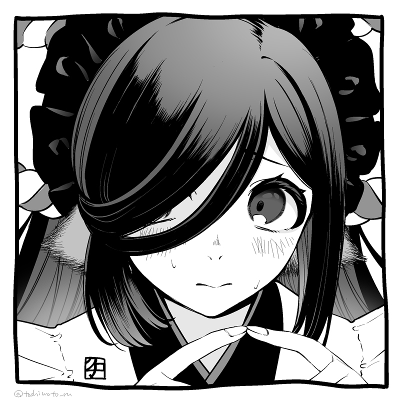 1girl, animal_ears, aquaplus, closed_mouth, greyscale, kuroma_(utawarerumono:_lost_flag), long_hair, monochrome