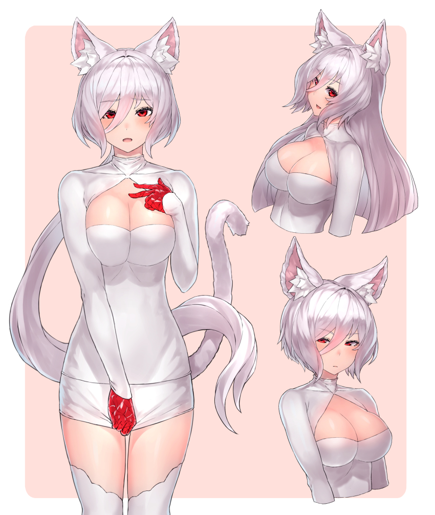 1girl, absurdres, alternate_hairstyle, animal_ear_fluff, bad_id, bad_pixiv_id, blush, breasts