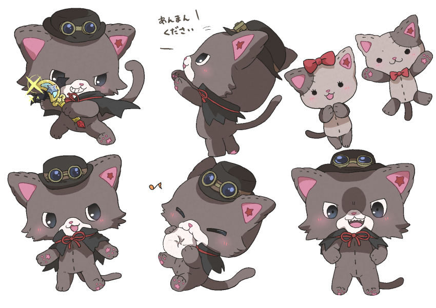 anman, steamed_bun, black_eyes, blush, bow, bowtie, cape, commentary_request