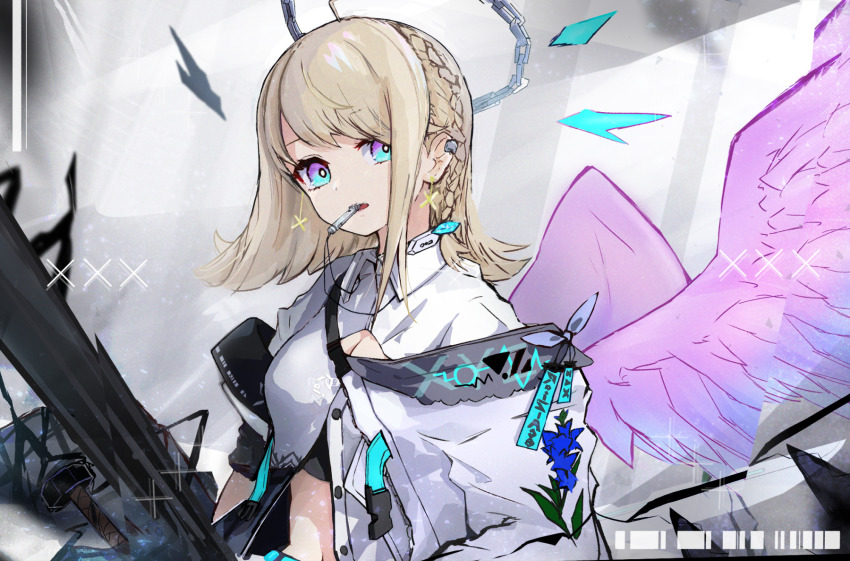 1girl, ace_kin, ahoge, angel, angel_wings, bad_id, bad_pixiv_id, belt