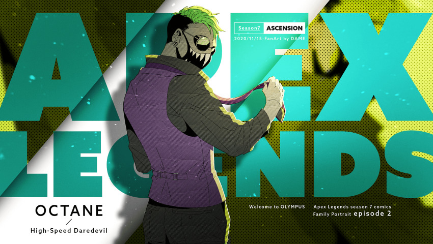 1boy, alternate_costume, apex_legends, artist_name, black_shirt, character_name, clothes_grab, collared_shirt