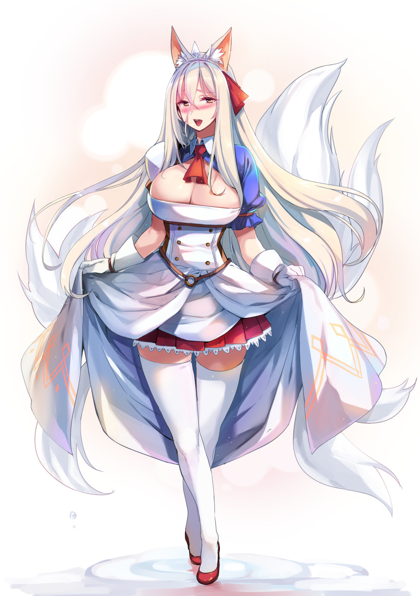 1girl, absurdres, animal_ear_fluff, animal_ears, blush, breasts, brown_eyes, cleavage