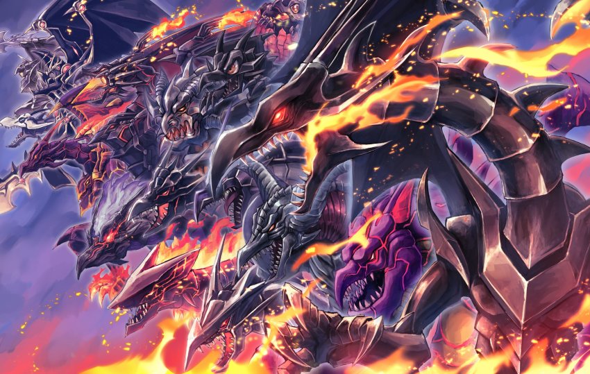 archfiend_black_skull_dragon, black_dragon's_chick, black_skull_dragon, breath_weapon, breathing_fire, character_request, claws, closed_mouth, commentary_request, deadspike_nine, dragon, duel_monster, fire, from_side, glowing, glowing_eyes, highres, lord_of_the_red, malefic_red-eyes_black_dragon, meteor_b._dragon, meteor_black_comet_dragon, meteor_black_dragon, multiple_others, open_mouth, red-eyes_black_metal_dragon, red-eyes_dark_dragoon, red-eyes_flare_metal_dragon, red-eyes_slash_dragon, red-eyes_toon_dragon, red-eyes_zombie_dragon, red_eyes, red_eyes_alternate_black_dragon, red_eyes_black_dragon, red_eyes_black_dragon_sword, red_eyes_darkness_dragon, sharp_teeth, teeth, yellow_eyes, yu-gi-oh!