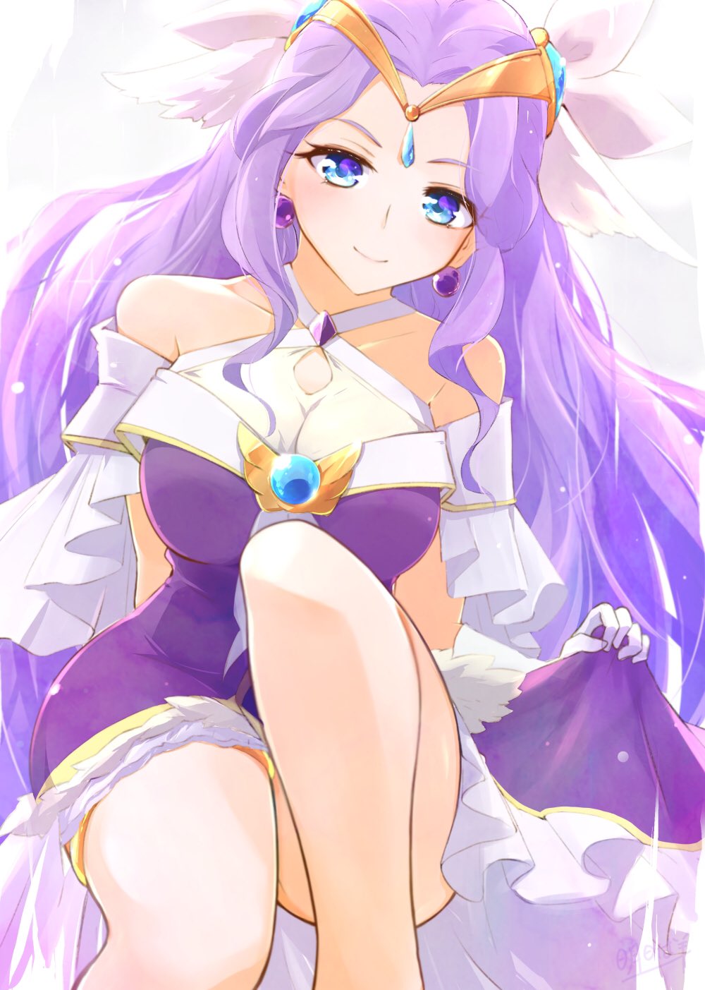 1girl, aqua_eyes, ashita_wa_hitsuji, bare_shoulders, breasts, cleavage, commentary_request, cure_earth