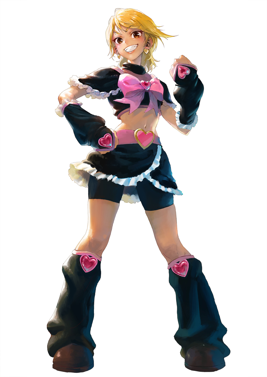 1girl, arm_warmers, bike_shorts, black_gloves, black_legwear, black_shirt, black_shorts, black_skirt