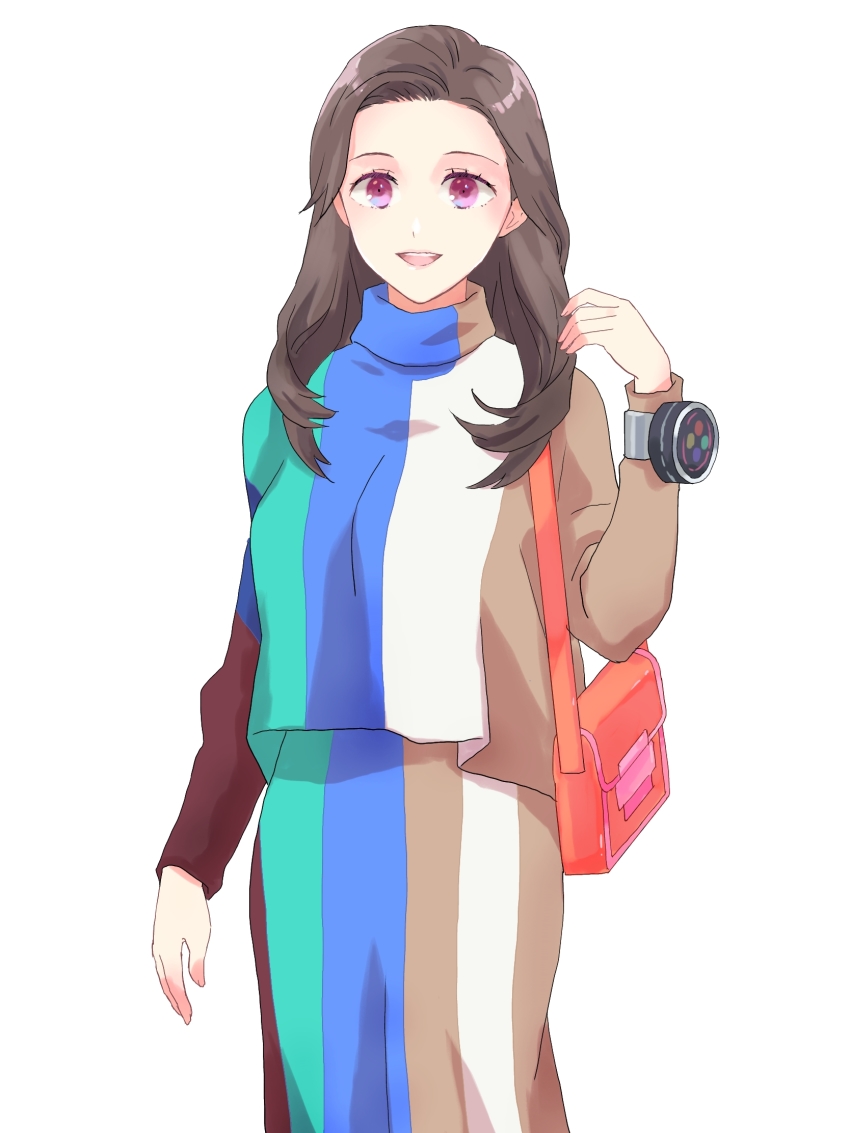 1girl, :d, animification, bag, brown_hair, handbag, highres, long_hair