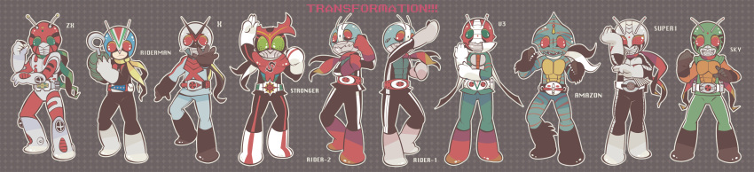 6+boys, antennae, chibi, everyone, highres, kamen_rider, kamen_rider_(1st_series), kamen_rider_1