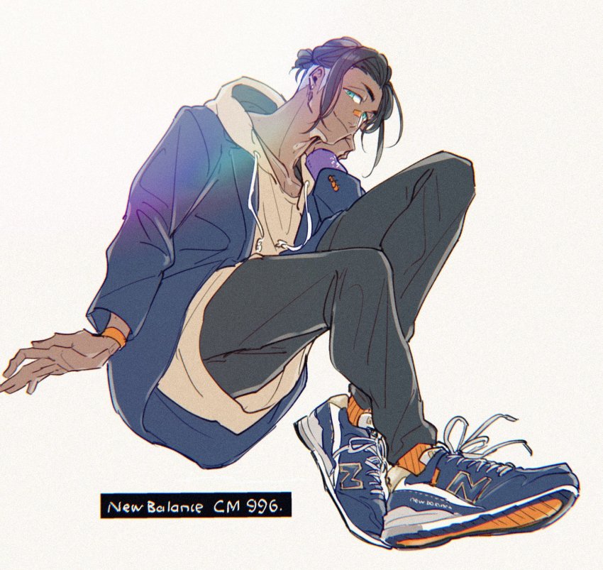 1boy, alternate_costume, bandaid, bandaid_on_face, bandaid_on_nose, black_hair, closed_mouth, collarbone