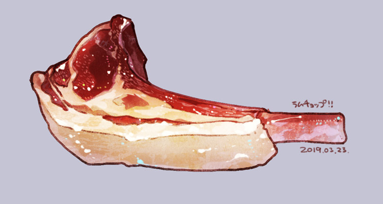 bone, dated, food, food_focus, grey_background, lamb_chops, meat, momiji_mao