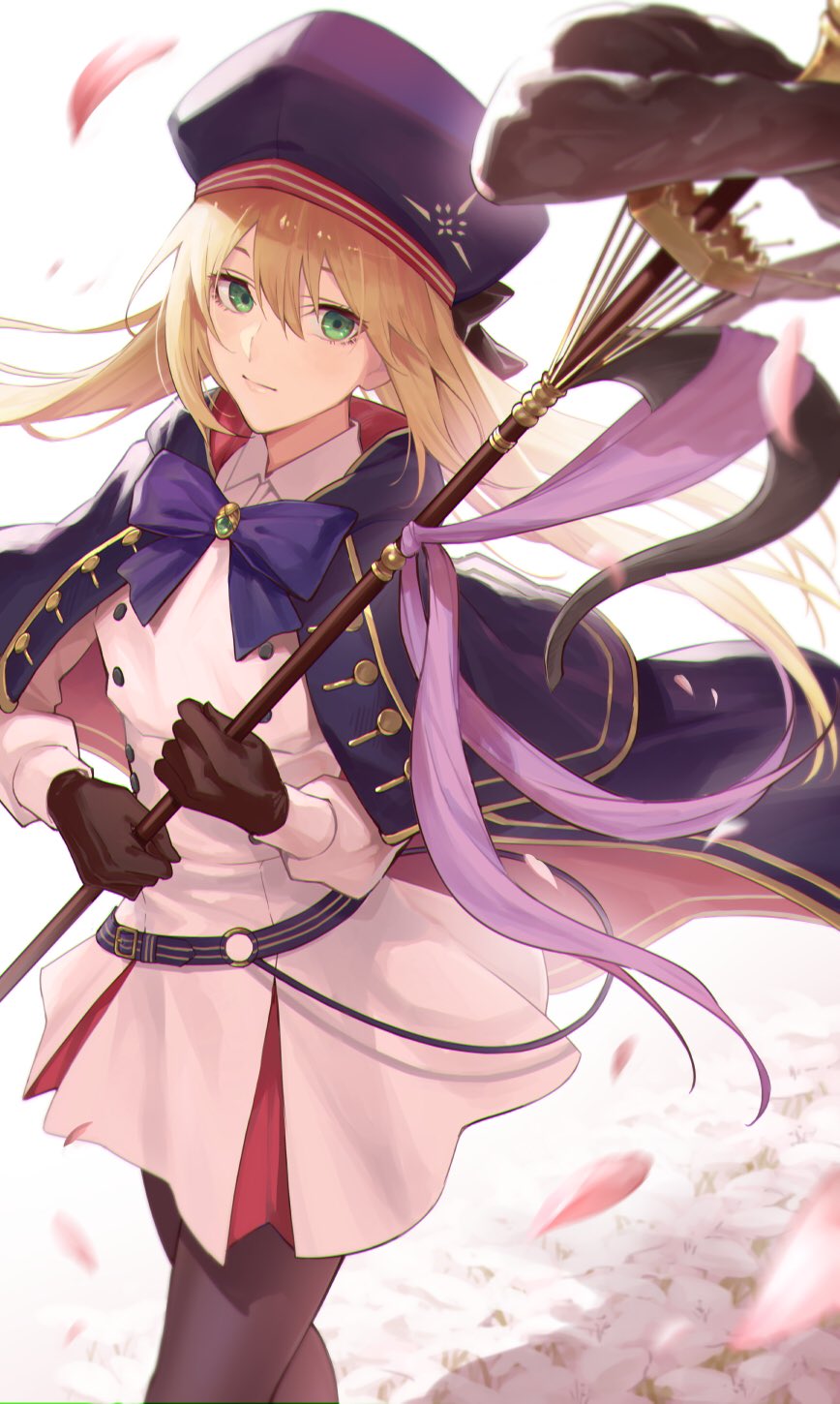 1girl, artoria_caster_(fate), artoria_caster_(second_ascension)_(fate), artoria_pendragon_(fate), belt, black_bow, black_gloves, black_pantyhose
