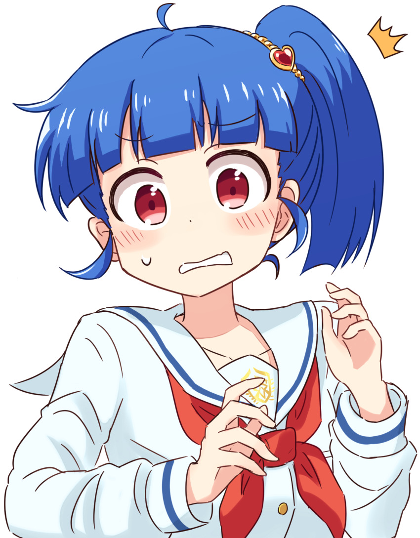 1girl, ^^^, blue_hair, blunt_bangs, blush, guriin, hair_ornament, heart