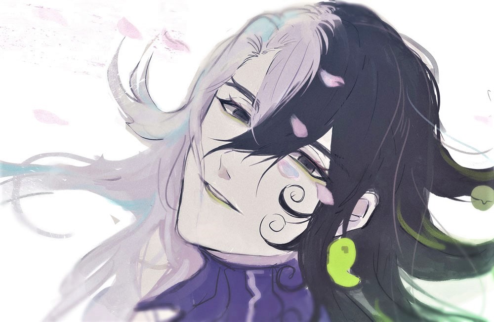 1boy, ashiya_douman_(fate), black_eyes, black_hair, ear_piercing, earrings, eyeshadow, fate/grand_order