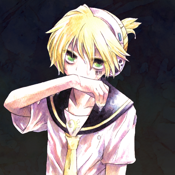 1boy, a-gatha, bad_id, bad_pixiv_id, barcode, blonde_hair, green_eyes, headphones